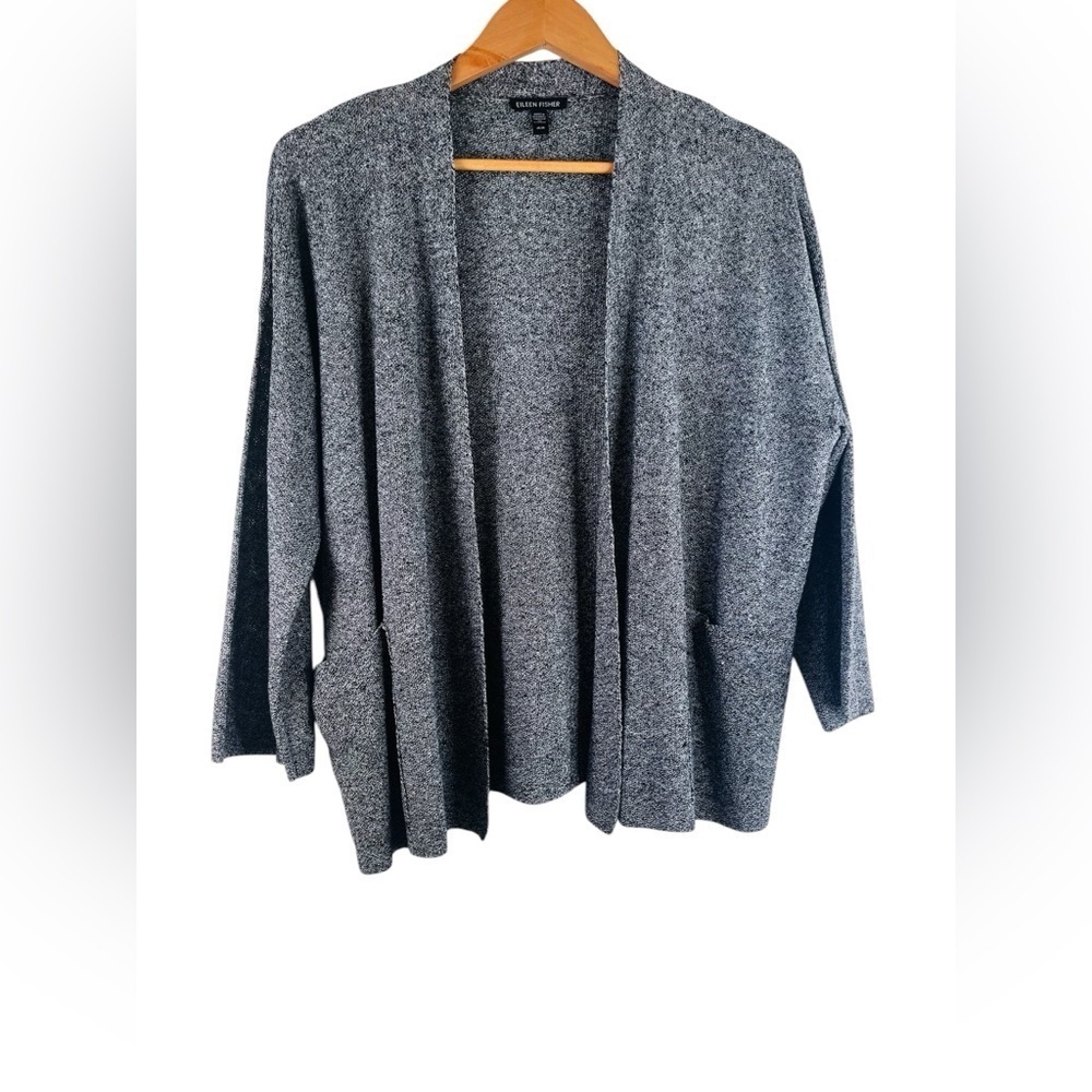 Eileen Fisher Organic Linen and Cotton Blend Open Front Women's Gray Cardigan